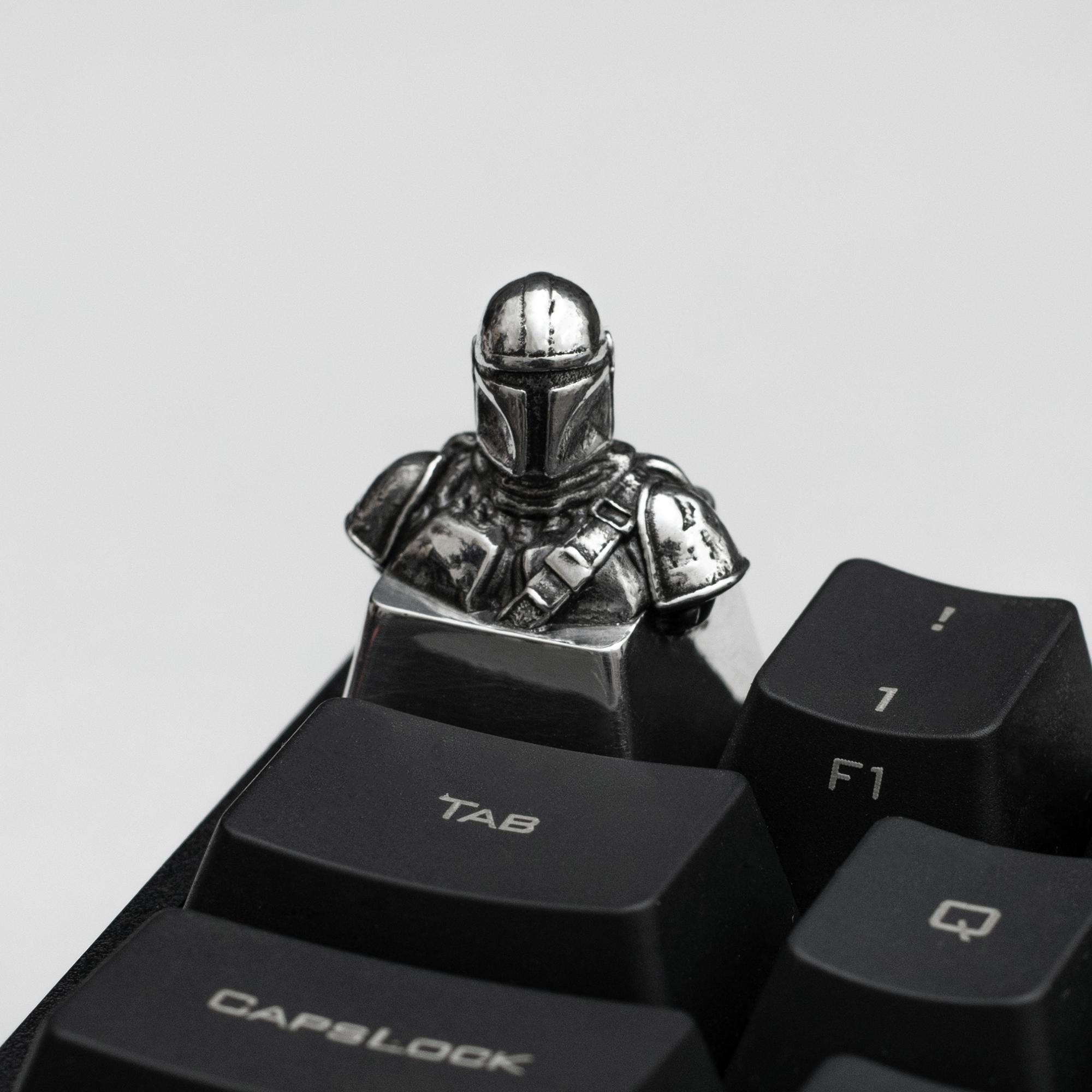 ảnh keycap bạc mandalorian premium keycap, nút bàn phím bạc, nút esc, artisan keycap, keycap kim loại, cherry keycap, custom keycap 1